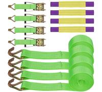Ratchet Straps with J-Hook 4 Pack, 6000kg Break Strength, 5cm x 4M Heavy Duty Wheel Straps Tie Down, Adjustable Tensioning Belts Kit with Handle for Trucks/ATV/Household/Any Hauling Job (Green)
