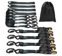 Ratchet Straps with S-Hooks, Cargo Cam Buckles, Carry Bag, 4 Pack 5x25mm Heavy Duty Ratchet Tie Down Straps 800kg Break Strength, Adjustable Retractable Ratchet Straps for Trailers, Cars, Motorcycle