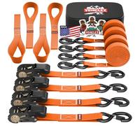 Ratchet Tie-Down Straps Set - (1" x 15', 2200lbs Breaking Strength) - Vehiclex Soft Loops, Coated S-Hooks, Storage Bag for ATV, Motorcycle, Bicycle, Kayak, Cargo Securing, Orange
