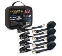 Ratchet Wolf Ratchet Straps Tie Down Straps - 4 Pcs X 25mm Black 6M - Each Strap 800Kg Lashing Capacity