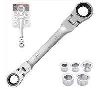 Ratchet Wrench 7 in 1 - 180° Flexible Double Ratchet Ring Spanner Ratchet 8 mm 10 mm 12 mm 13 mm 14 mm 17 mm 19 mm, CV-R Metric Ring Ratchet Spanner, Wrench, Abrasion-Resistant, Non-Slip