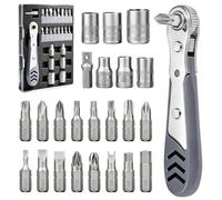 Ratchet Wrench Magnetisc, 24 in 1 110 mm 1/4 Inch Ratchet Reversible Screwdriver Mini Ratchet Screwdriver with Phillips, Slotted, Torx, Hexagon, Pozidriv, Tri-Wing, U Type, Sockets, AD Adapter