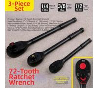 Ratchet Wrench Set, 72-Tooth 3pcs Bi-Directional Quick-Release Socket Wrench Auto Repair Tool Kit(3PCS BLACK)