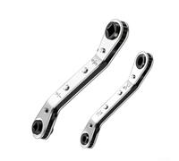 Ratchet Wrench Set For Air Conditioning And Refrigeration Service With 1/4 3/8 3/16 5/16 Inch Sockets Duty Hex Adapter Tool Kit Silver Finish Two Pieces For Compressor Valve Repair Work(2pcs Wrench)