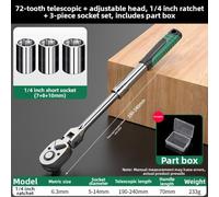 Ratchet Wrench with Adjustable Swivel Head - 180° Flexibility, Thumb-Operated Reverse Switch, 6-Length Telescoping Design, Quick-Change Socket, Chrome Vanadium Construction (45661)