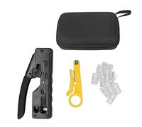Ratcheting Cable Crimper Tool Set | 3 - in - 1 Crimping/Stripping/Cutting for RJ45 Connectors | 10PCS RJ Connectors Included | High Carbon Steel with Storage Box