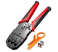 Ratcheting Modulars Data Cable Crimper Wire Stripper Wire Cutter for Cat6a Cat6 Cat5 Ergonomic Slip Resistant Ethernet Crimper Tool