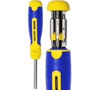 Ratcheting Screwdriver - 13-in-1 Multi Bit Screw Driver w/ ¼" Hex Shaft for Phillips, Star, Flat, Square Bit - Ratchet Screwdriver w/Retractable Cartridge - Multi Screwdriver (Yellow)