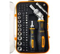 Ratcheting Screwdriver Set TOOLMAK 61pcs Socket Set & Magnetic Screwdriver Bit Set with Rotatable Ratchet Handles ＆ Storage Case，Household Repair Tool Kits for Bike