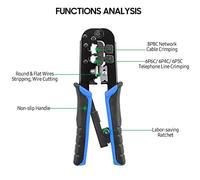 Ratcheting Wire Crimpers 3 in 1 Multifunction Tool for Crimping Stripping Cutting Network Cables Telephone Wires Electrician Hand Tool Blue Red Yellow 168mm (Blue)