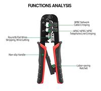 Ratcheting Wire Crimpers 3 in 1 Multifunction Tool for Crimping Stripping Cutting Network Cables Telephone Wires Electrician Hand Tool Blue Red Yellow 168mm (Red)