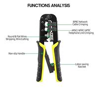 Ratcheting Wire Crimpers Multifunction Tool 3 in 1 Wire Crimping Stripping Cutting for Network Cable Telephone Line Electrician Hand Tool Blue Red Yellow Optional 168mm (Yellow)