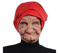 Ratdlyz Smiling Demons White Old Witch Green Creepy Old Hag Mask with Hair Hat Horror Wizard Dress Up Simulation Face Cover Scariest Creepy Terror Face Decoration Cosplay Props Party Accessory