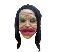 Ratdlyz Smiling Demons White Old Witch Green Creepy Old Hag Mask with Hair Hat Horror Wizard Dress Up Simulation Face Cover Scariest Creepy Terror Face Decoration Cosplay Props Party Accessory