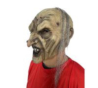 Ratdlyz Smiling Demons White Old Witch Green Creepy Old Hag Mask with Hair Hat Horror Wizard Dress Up Simulation Face Cover Scariest Creepy Terror Face Decoration Cosplay Props Party Accessory