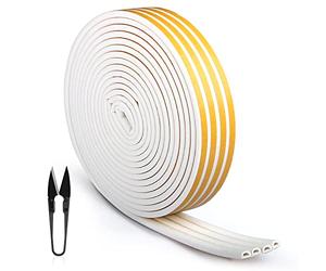 RATEL 30m/ 98.4ft Rubber Weather Strip, Window Draft Excluder Anti-Collision Rubber Seal Tape Self Adhesive with 1 Scissors and 1 Tape Measure for Blocking Cracks and Gaps 4 Seals(White)