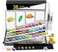 RATEL Metallic Watercolour Paint Set, Premium Glitter Watercolour Solid Paint Box, 36 Metallic Watercolour Paints, Soluble and Mix Well Watercolour Paints, for Kids, Beginner and Professional
