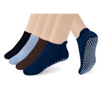 RATIVE Anti Slip Non Skid Barre Yoga Pilates Hospital Socks with Grips for Mens Womens, 4-pairs/Black+brown+grey+navy, M