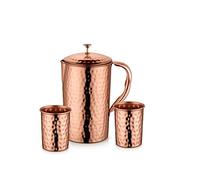 RATNA Hammered 100% Pure Copper Jug Pitcher with 2 Glass Drinkware Hammered Finish Ayurveda Health Benefit
