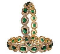 Ratnavali Jewels CZ Zirconia Gold Tone Green Diamond Elegant Bollywood Indian Bangles Jewelry Women