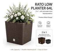 RATO LOW 40cm Square Rattan Planter with Insert Indoor Outdoor / 64L-37L insert