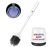 Ratolo Electric Toilet Brush,Silicone Toilet Brush,Toilet Bowl Brush and Holder Set with Ventilated Holder,Toilet Brush, Floor Standing, Wall Mounted Without Drilling，Rechargeable