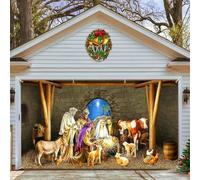Ratoyal Nativity Scene Garage Door Banner - 16 x 7 ft Christmas Decor Murals Backdrop for Photo Xmas Holiday Garage