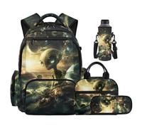 Ratozent Alien School Backpack for Teens Boys with Lunch Box and Pencil Case 4 Pcs Kids Bookbags with Front Pocket 17 inch Cool Backpacks for Boys Elementary School Shoulder Bag