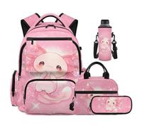 Ratozent Axolotl 4th Grade Backpack for Girls Bookbag with Lunch Box and Pencil Case Water Bottle Pocket 4 PCS School Bags for Girls with Side Pockets Lightweight Hiking Daypacks & Casual Bags
