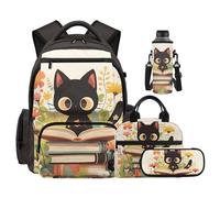 Ratozent Book Cat 4th Grade Backpack for Girls Bookbag with Lunch Box and Pencil Case Water Bottle Pocket 4 PCS School Bags for Girls with Side Pockets Lightweight Hiking Daypacks & Casual Bags