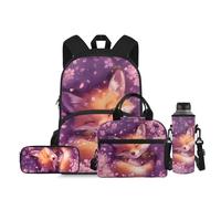 Ratozent Cherry Blossom Fox Backpack for Elementary School Girls Backpacks Ages 6-8 Cute Bookbag and Lunch Box Set for Girls Kids School Bags with Front Pocket 15 inch Casual Hiking Daypack