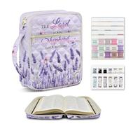 Ratozent Lavender Bible Organizer for Women & Girls Lightweight Quilted Case with Zip-Around Closure Slim Profile Bible Bag for Easy Carrying to Church School or Personal Study Sessions