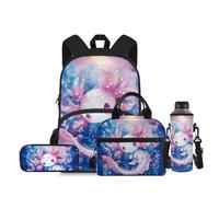 Ratozent Pink Axolotl Backpack for Elementary School Girls Backpacks Ages 6-8 Cute Bookbag and Lunch Box Set for Girls Kids School Bags with Front Pocket 15 inch Casual Hiking Daypack