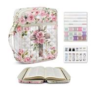 Ratozent Pink Rose Cross Bible Cover for Women & Girls, Sweet Quilted Design Soft Handle, Includes Tabs, Perfect for Breast Cancer Awareness Services, Women’s Conferences, & Daughter Gifts