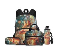 Ratozent Stylish Fox Cute Backpacks for Girls Book Bag 4 Pcs Set Back Pack for School Kids with Lunch Box Pencil Case Lightweight Schoolbags for Elementary Girls Casual Daypacks