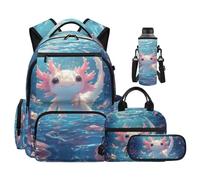 Ratozent Underwater Axolotl Backpack for Girls Kids Bookbag with Lunch Box and Pencil Case 17" Lightweight Elementary School Bags with Zipper Front Pocket for Girls Casual Daypack Backpacks