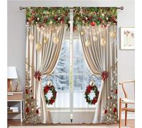 Ratpzou Christmas Ball Holiday Printed Curtains | 2 Pieces 2D Flat Printed Christmas Print Curtains With Snowflakes And Pine Branches For Bedroom Living Room Holiday Party Decor 86x39''