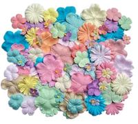 RATREE 888 Handmade100 Pcs Mixed Flowers 18 mm - 2 Inch Mulberry Paper Flowers Scrapbooking Wedding DIY Craft Supplies Card (10 Colors Pastel Tone)