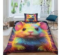 Rats 3D Printed Duvet Cover Microfibre Soft Colourful Art Quilt Covers Bedding Sets with Pillowcase Easy Care Comforter Cover Hidden Zipper for Kids Boys Girls Single（135x200cm）