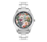 Rats & Flowers Watches for Men Business Dress Watch Stainless Steel Band Wristwatch