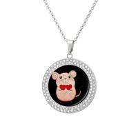 Rats Holding Two Hearts Women's Necklace Round Pendant Circle Charm Necklaces Fashion Jewelry