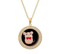 Rats Holding Two Hearts Women's Necklace Round Pendant Circle Charm Necklaces Fashion Jewelry