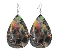 Rats on the roadside. Women's Teardrop Leather Earrings - Lightweight PVC Dangle Earrings, 925 Silver Hooks, Double-Sided Prints | Hypoallergenic Gift