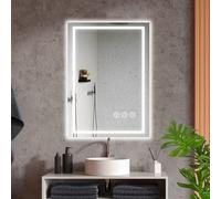 Ratsamee LED Bathroom Wall Mirror with LED Lights - 500×700 MM Anti-Fog Vanity Mirror, 3-Color Dimmable Frontlit Illumination for Makeup, Wall Mounted Bathroom Lighting