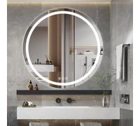 Ratsamee LED Bathroom Wall Mirror with LED Lights - 800mm Round Anti-Fog Vanity Mirror, 3-Color Dimmable Frontlit Illumination for Makeup, Wall Mounted Bathroom Lighting