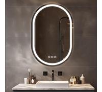 Ratsamee Oval LED Bathroom Mirror with Lights-600x900mm 3 Colour Illuminated Bathroom Mirror with LED Lights, Wall Mounted Light up Vanity Mirror for Makeup, Anti-Fog, Dimmable, IP44, Tempered Glass