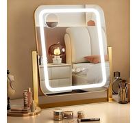 Ratsamee Vanity Mirror with Lights,32 x 37 CM Led Makeup Mirror with 3 Color Dimmable Lights, Smart Touch Screen Control, 360°Rotatable, 13"×15" Gold