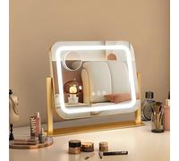 Ratsamee Vanity Mirror with Lights,35 x30 CM Led Makeup Mirror with 3 Color Dimmable Lights, Smart Touch Screen Control, 360°Rotatable,14"×12" Gold