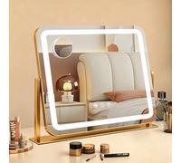 Ratsamee Vanity Mirror with Lights, 54 x 42 CM Led Makeup Mirror with 3 Color Dimmable Lights, Smart Touch Screen Control, USB Charging Port, Gold