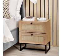 Rattan 2 Drawer Bedside Table in Oak - Padstow - Julian Bowen